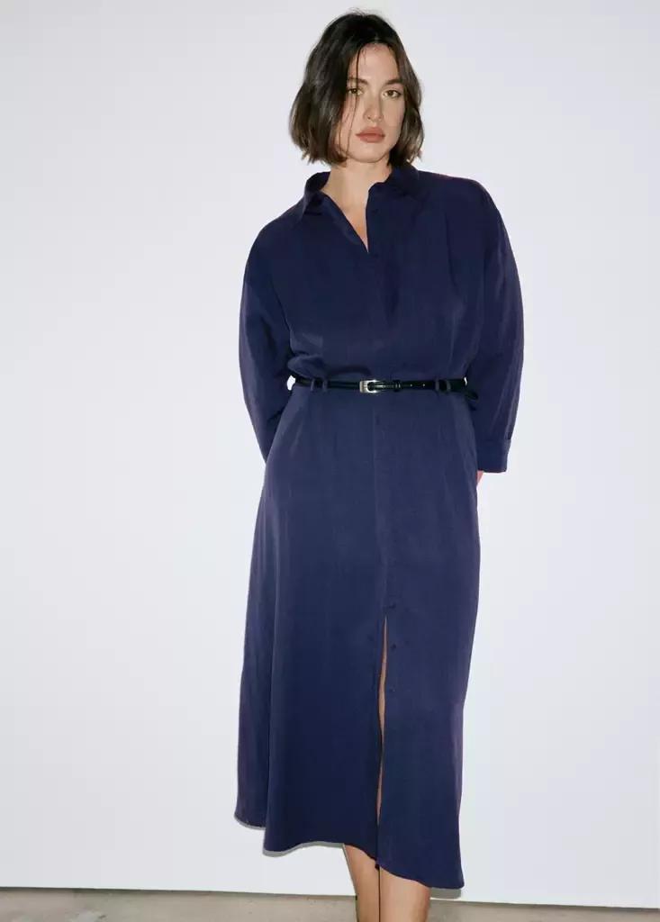 Navy Lyocell Shirt Dress, Navy, large image number 9