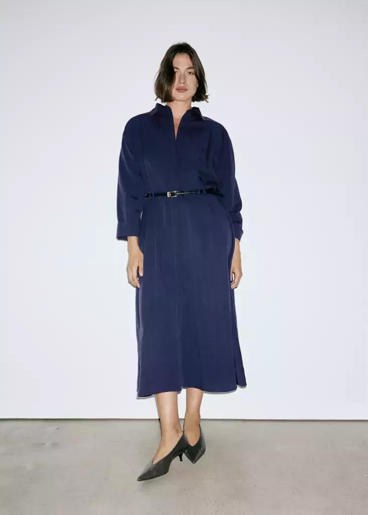 Navy Lyocell Shirt Dress, Navy, large image number 10