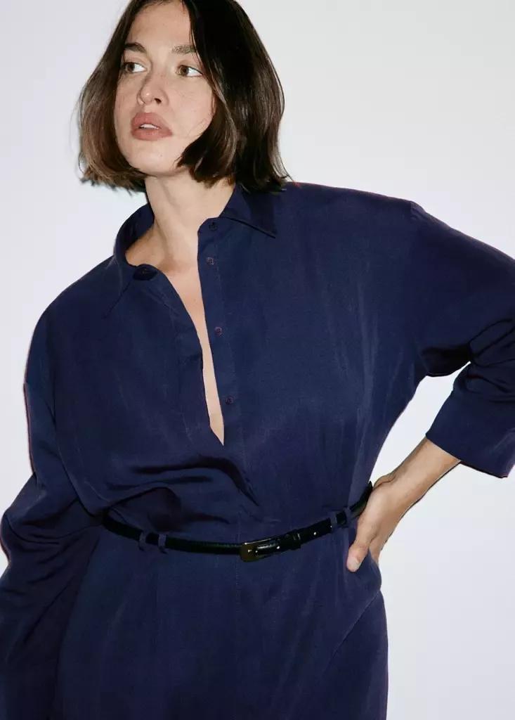 Navy Lyocell Shirt Dress, Navy, large image number 11