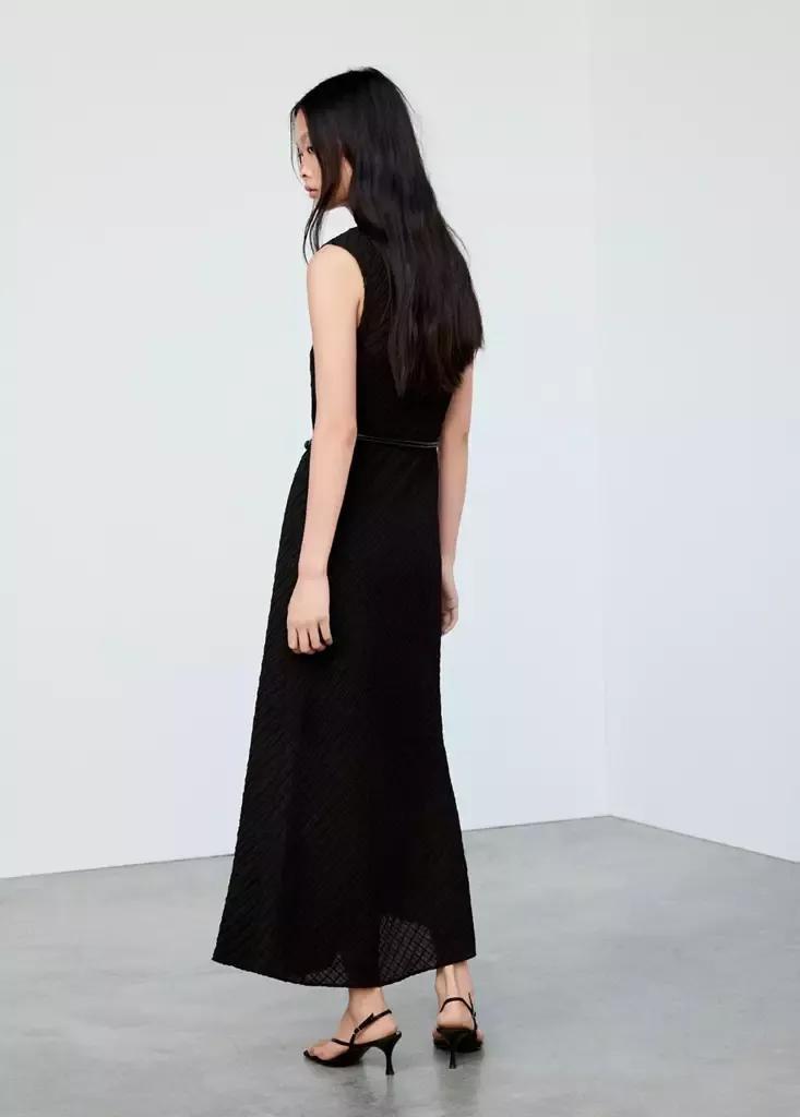 Brown Ruched Dress With Belt, Brown, large image number 2