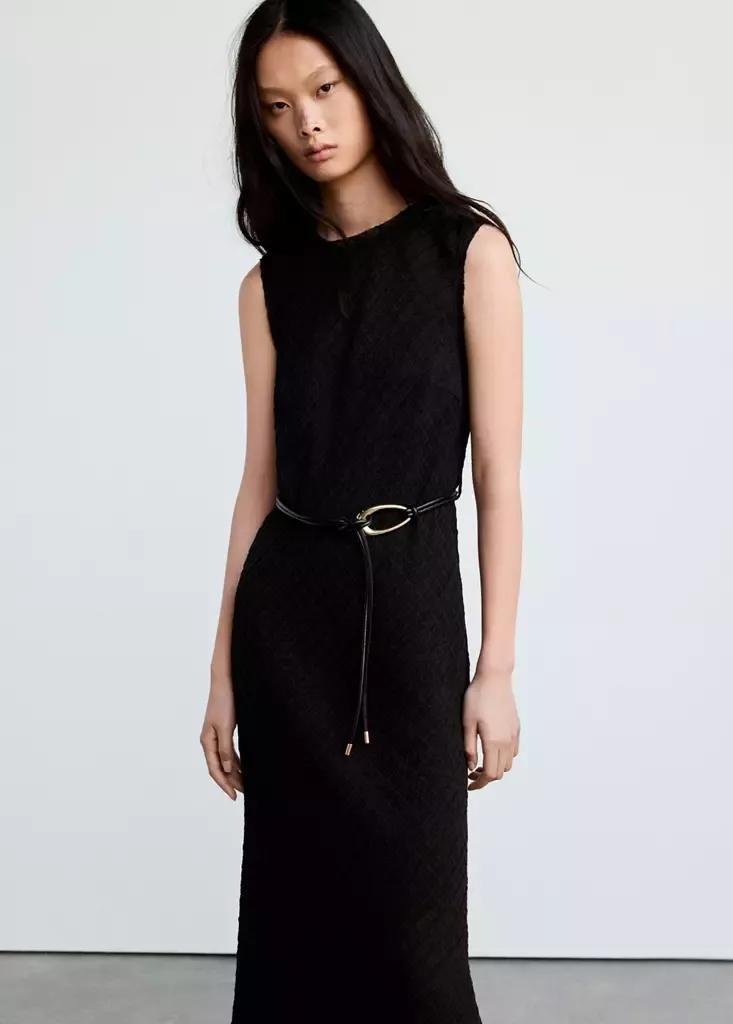 Brown Ruched Dress With Belt, Brown, large image number 3
