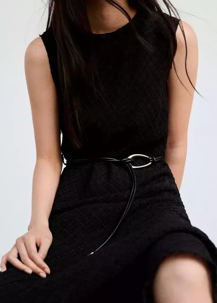 Brown Ruched Dress With Belt, Brown, large image number 4
