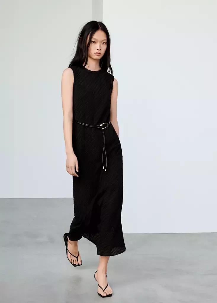 Brown Ruched Dress With Belt, Brown, large image number 5
