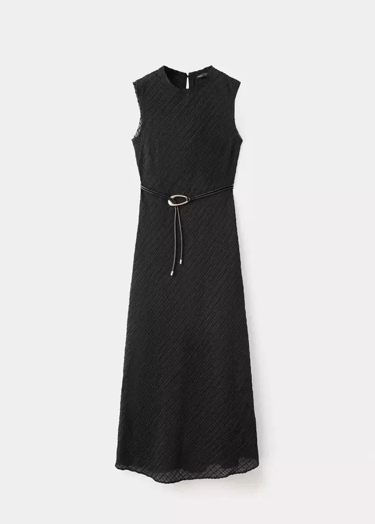 Brown Ruched Dress With Belt, Brown, large image number 6