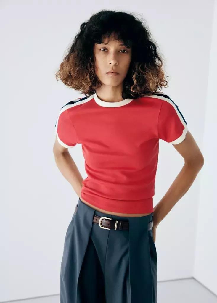 Red Contrast Detail T-Shirt, Red, large image number 1