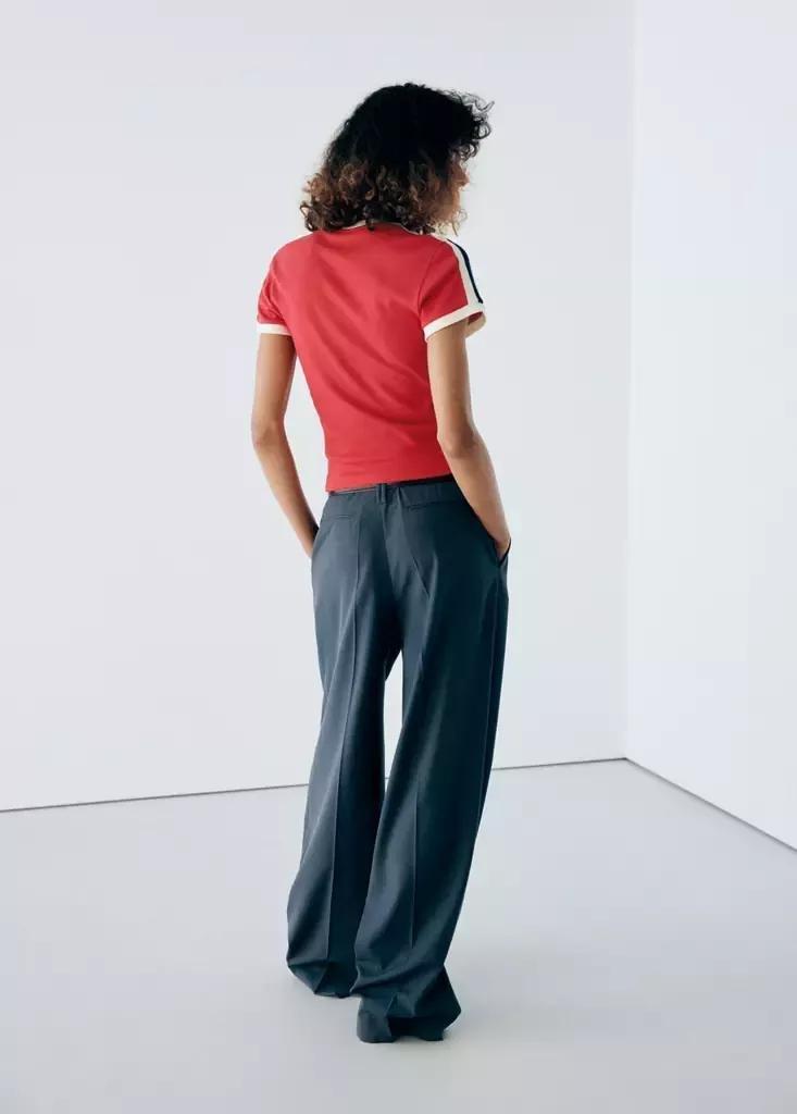 Red Contrast Detail T-Shirt, Red, large image number 2