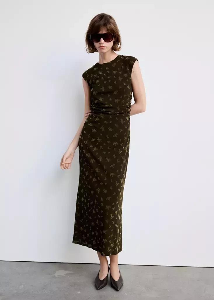Brown Ruched Devor├⌐ Dress, Brown, medium