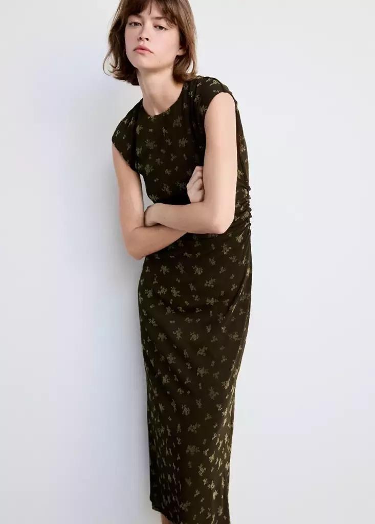 Brown Ruched Devor├⌐ Dress, Brown, large image number 1