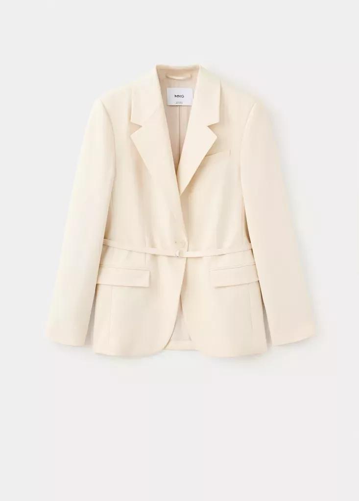 Beige Belt Suit Blazer, Light Beige, large image number 0