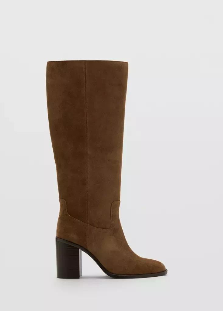 Brown Suede Ankle Boot With Heel, Medium Brown, large image number 0