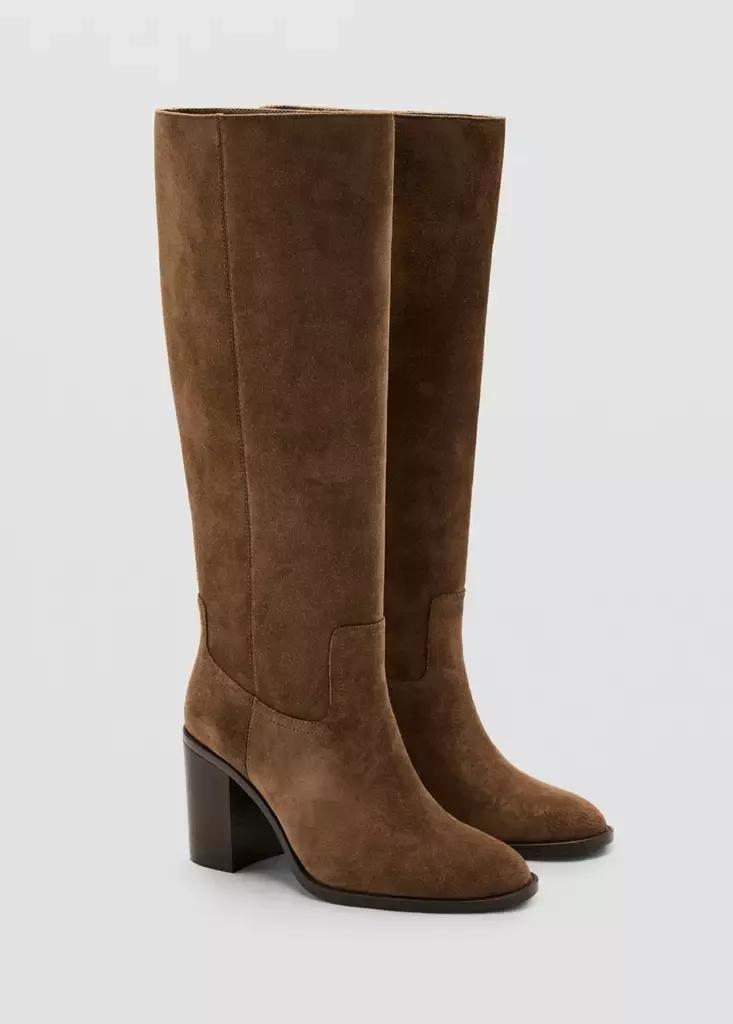 Brown Suede Ankle Boot With Heel, Medium Brown, medium