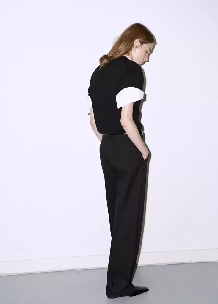 Black Polo Collar Wool Sweater, Black, large image number 2
