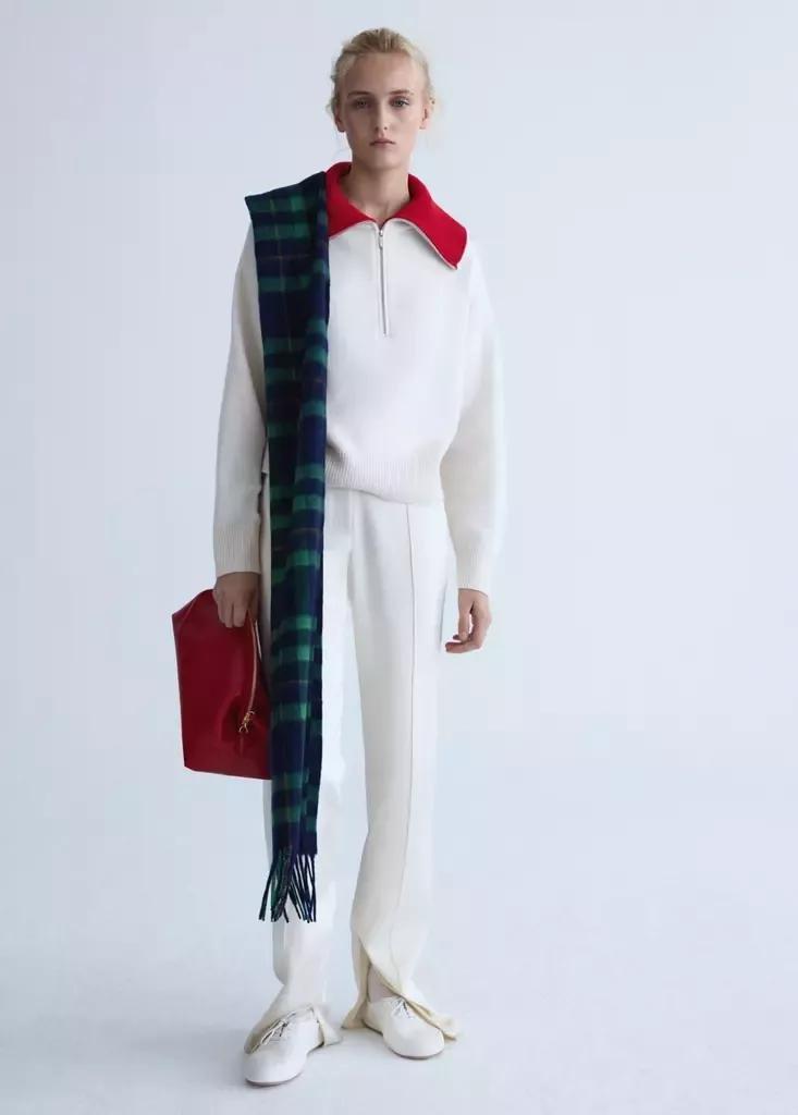 Cream Wool Sweater With Contrast Collar, Natural White, medium