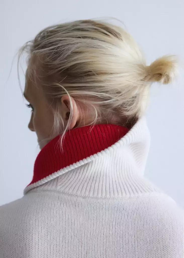 Cream Wool Sweater With Contrast Collar, Natural White, large image number 3