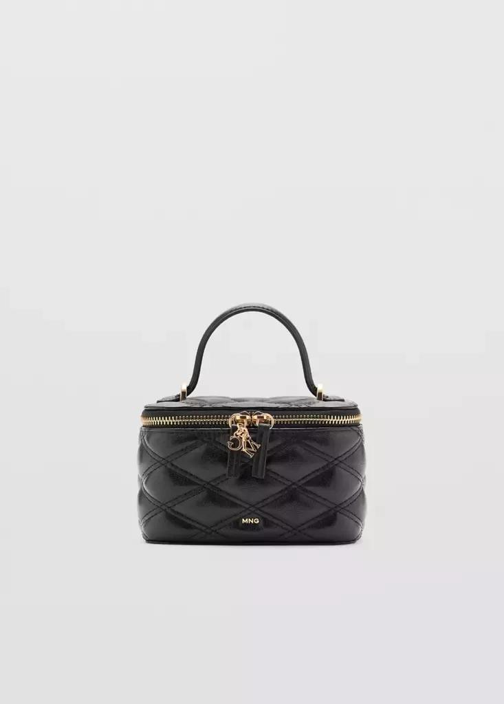 Black Quilted Vanity Bag, Black, medium