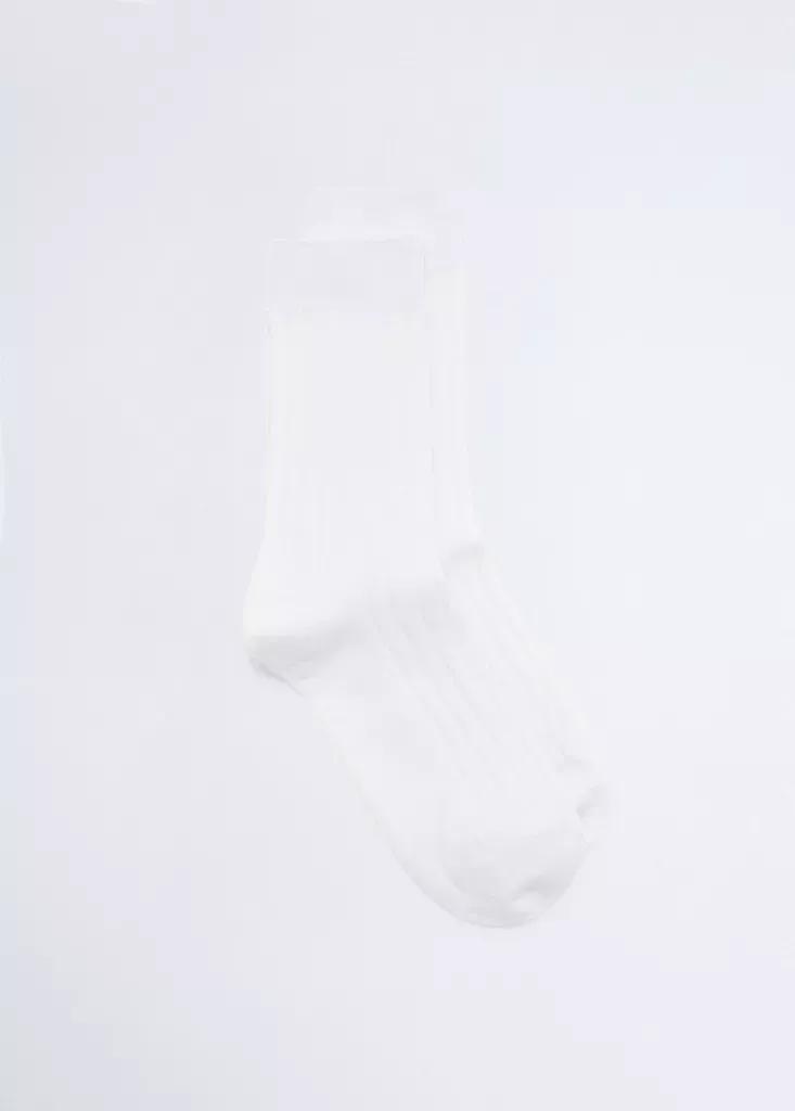 Beige Ribbed Wool Blend Socks, Light Beige, medium