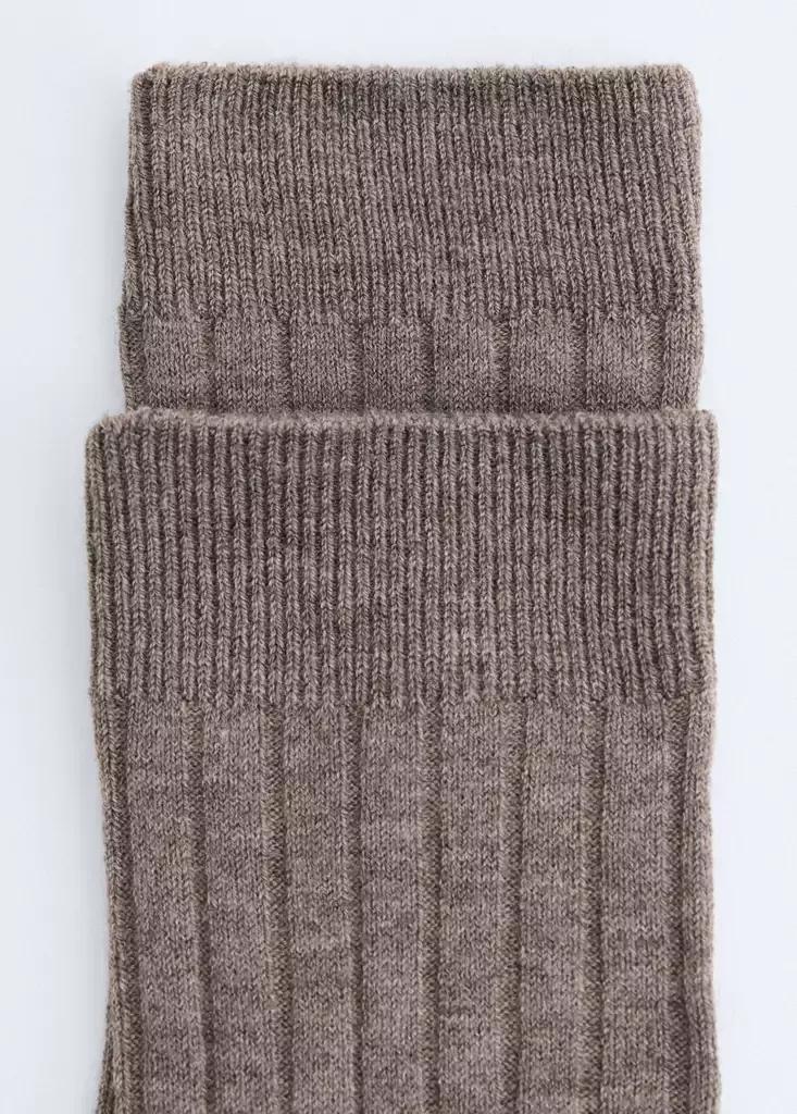 Brown Ribbed Wool Blend Socks, Medium Brown, large image number 2