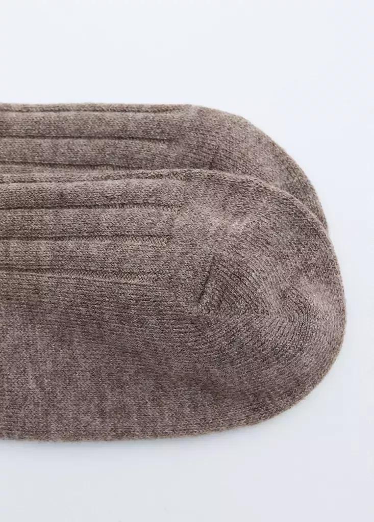 Brown Ribbed Wool Blend Socks, Medium Brown, large image number 3
