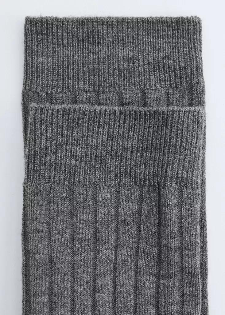 Grey Ribbed Wool Blend Socks, Dark Grey, medium