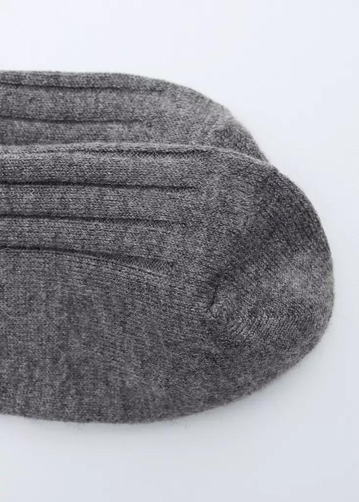 Grey Ribbed Wool Blend Socks, Dark Grey, large image number 3