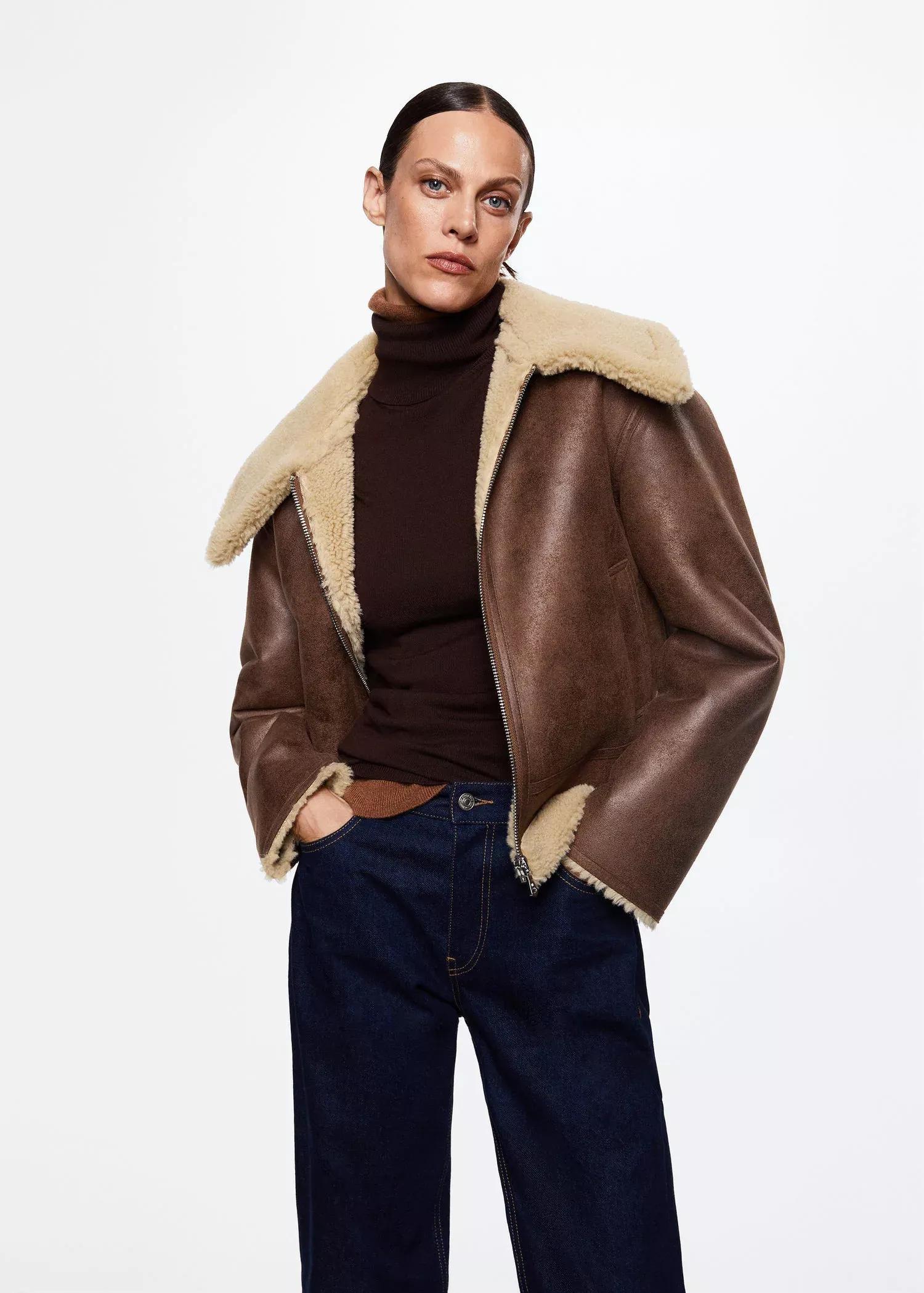 Brown Shearling Collar Jacket, , large image number 0
