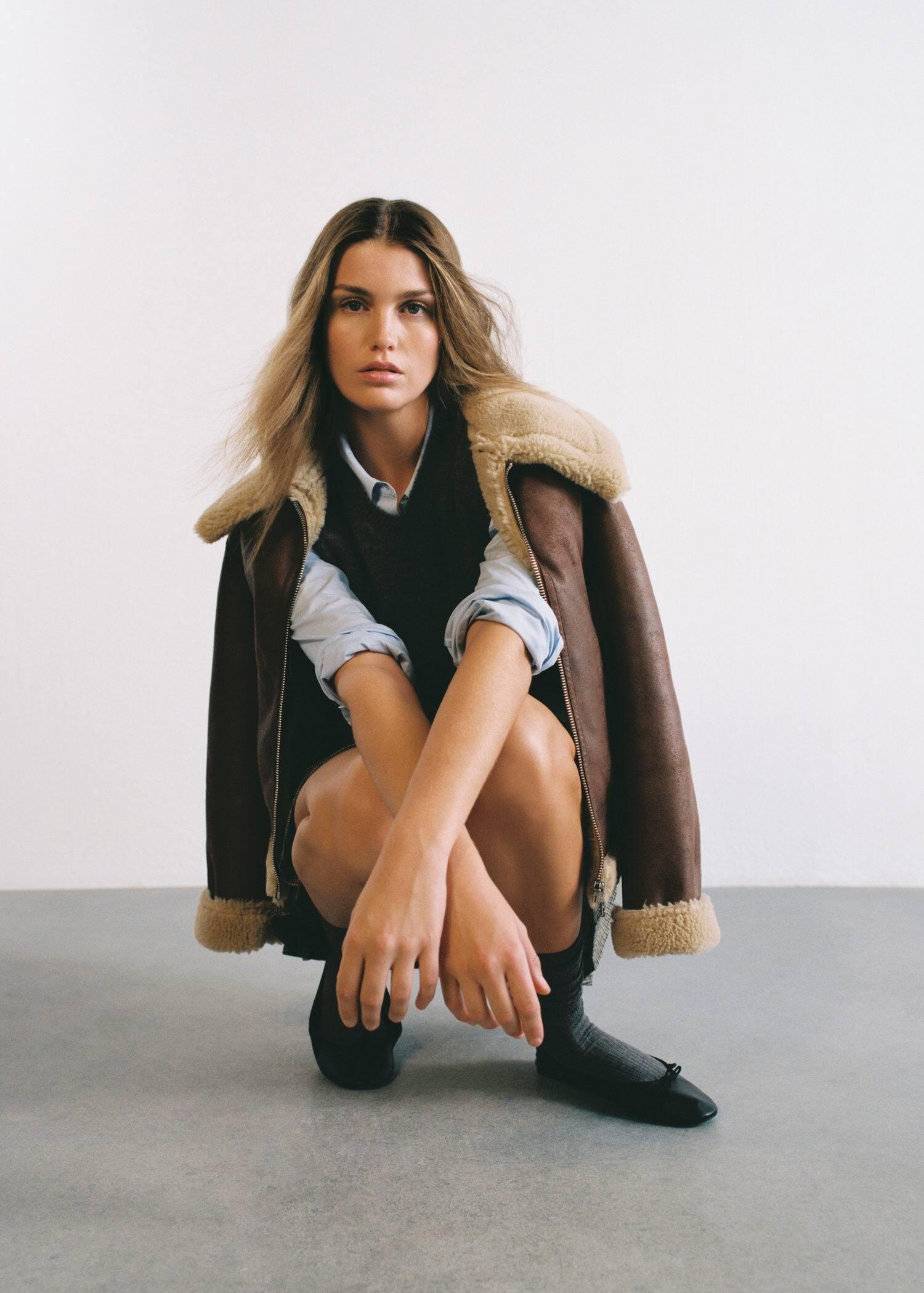 Brown Shearling Collar Jacket, , large image number 6