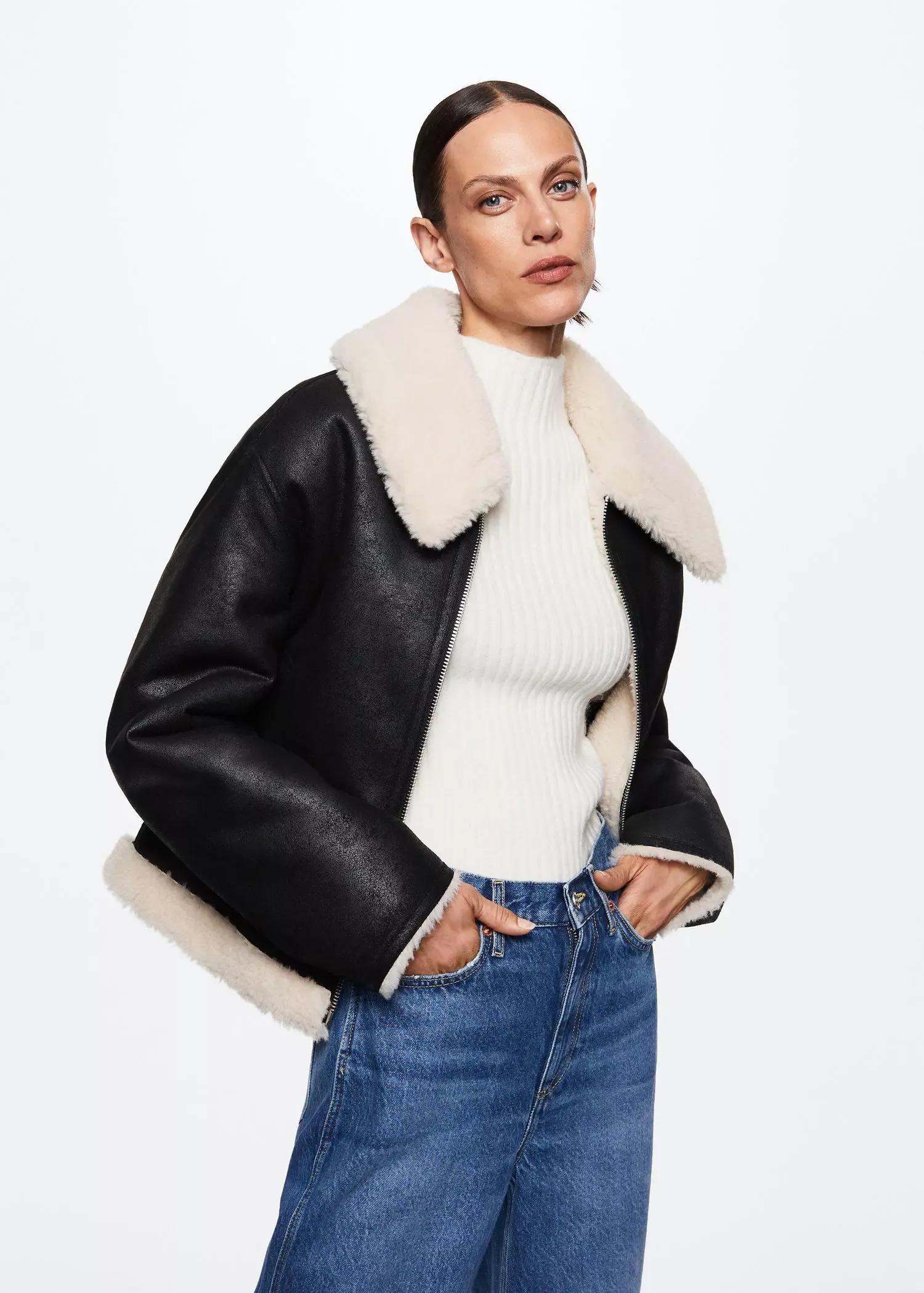 Black Shearling Collar Jacket, , large image number 0