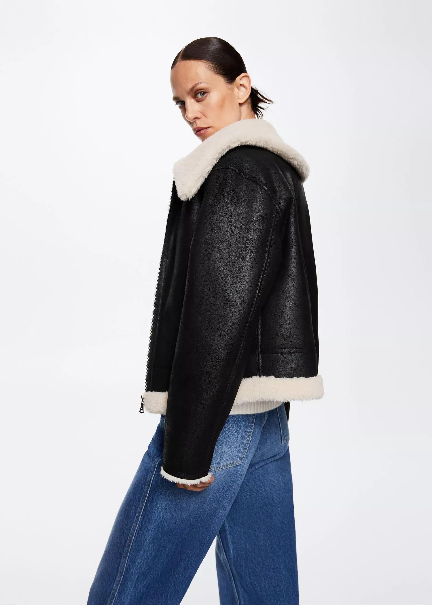 Black Shearling Collar Jacket, , large image number 1