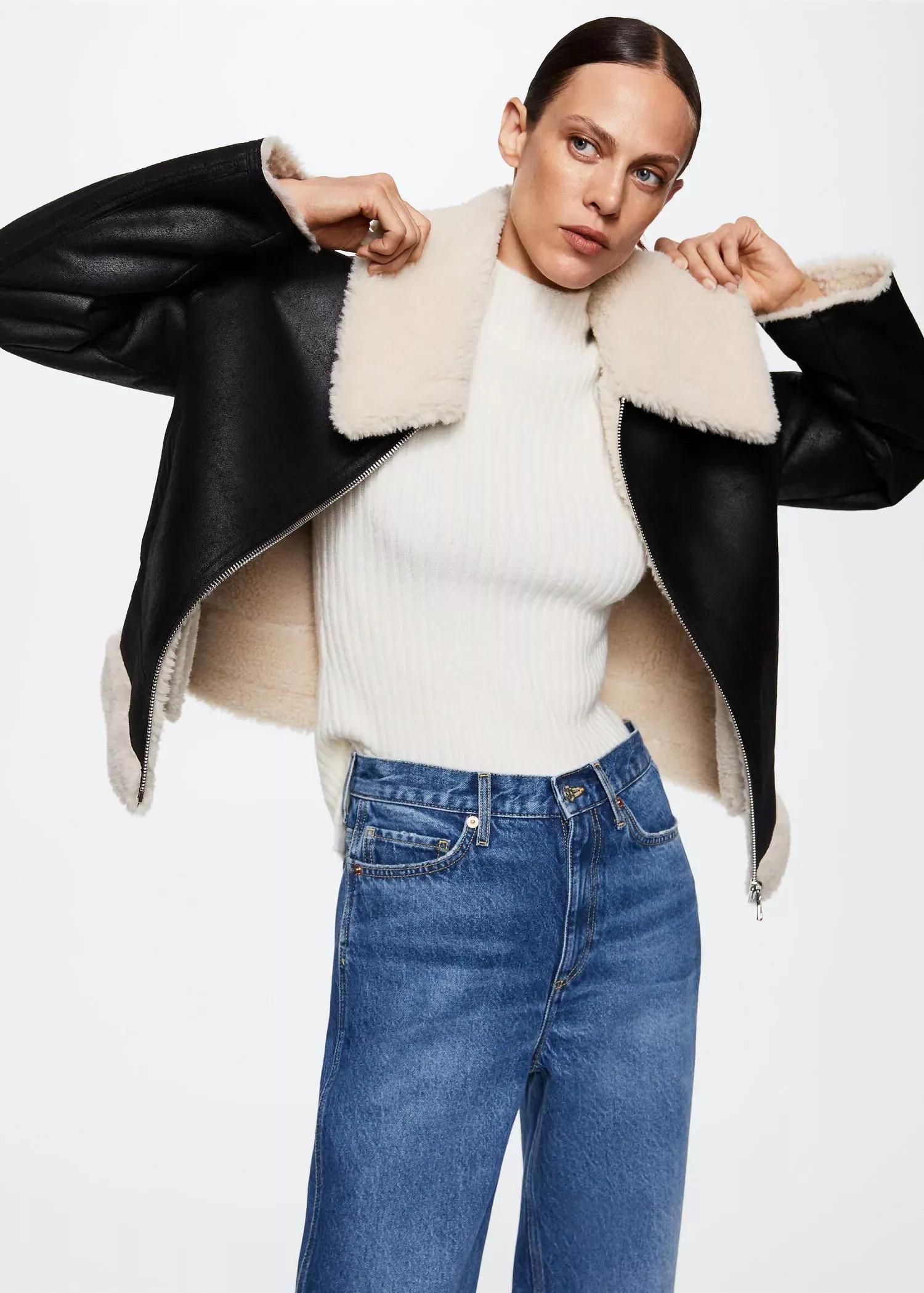 Black Shearling Collar Jacket, , large image number 3