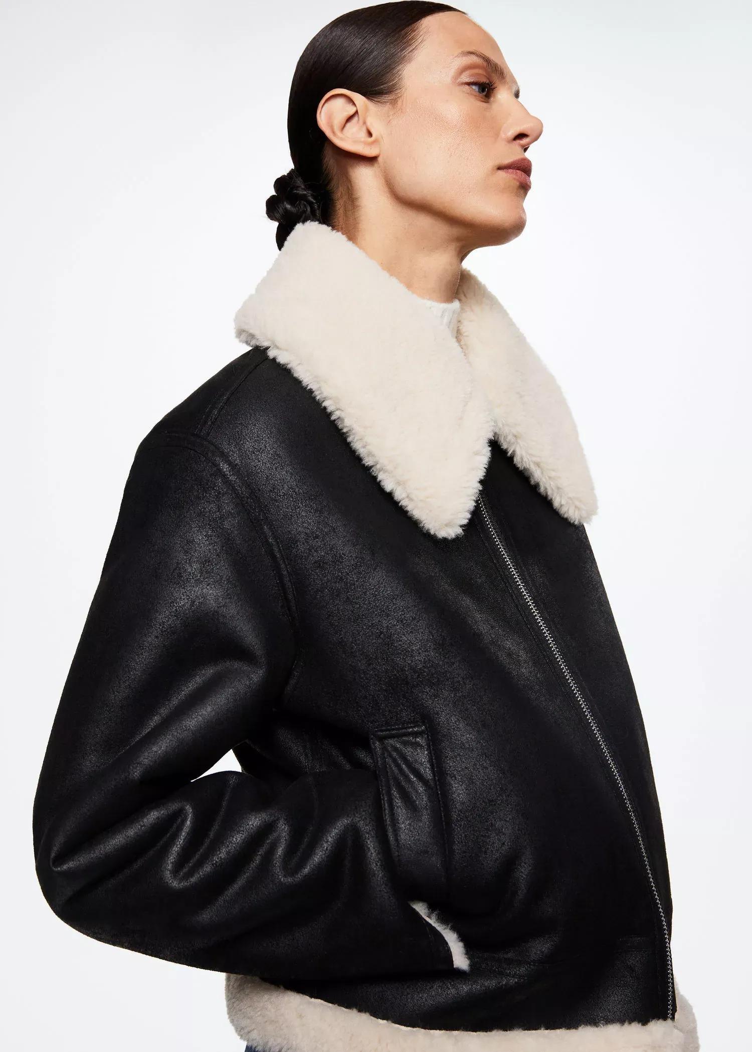 Black Shearling Collar Jacket, , large image number 4