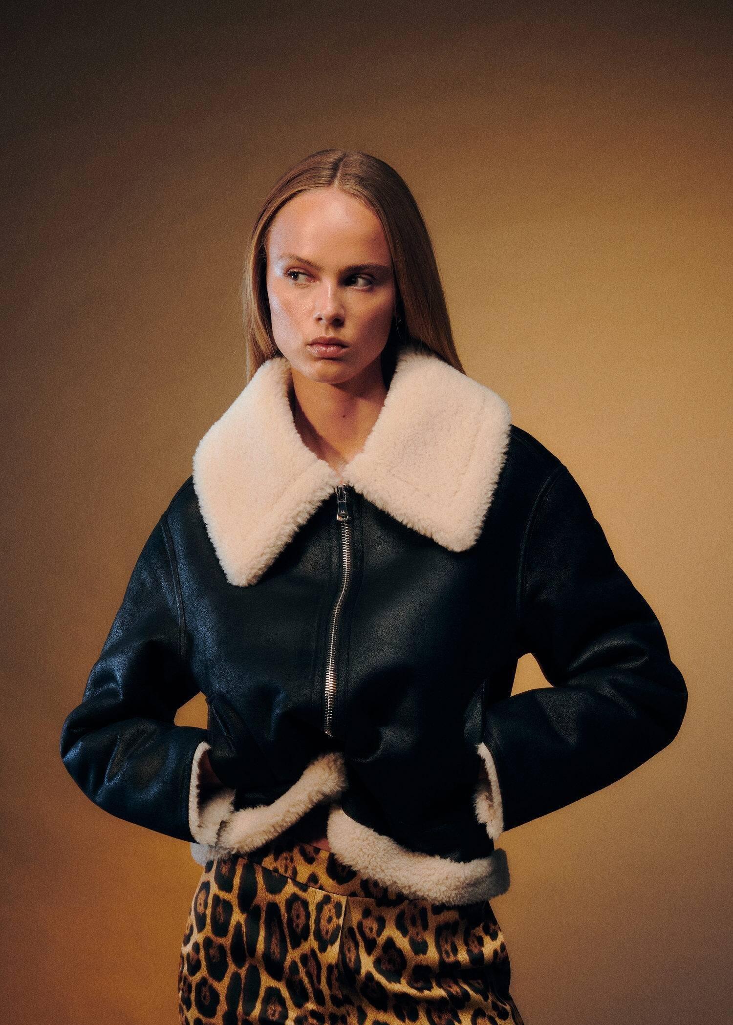 Black Shearling Collar Jacket, , large image number 6