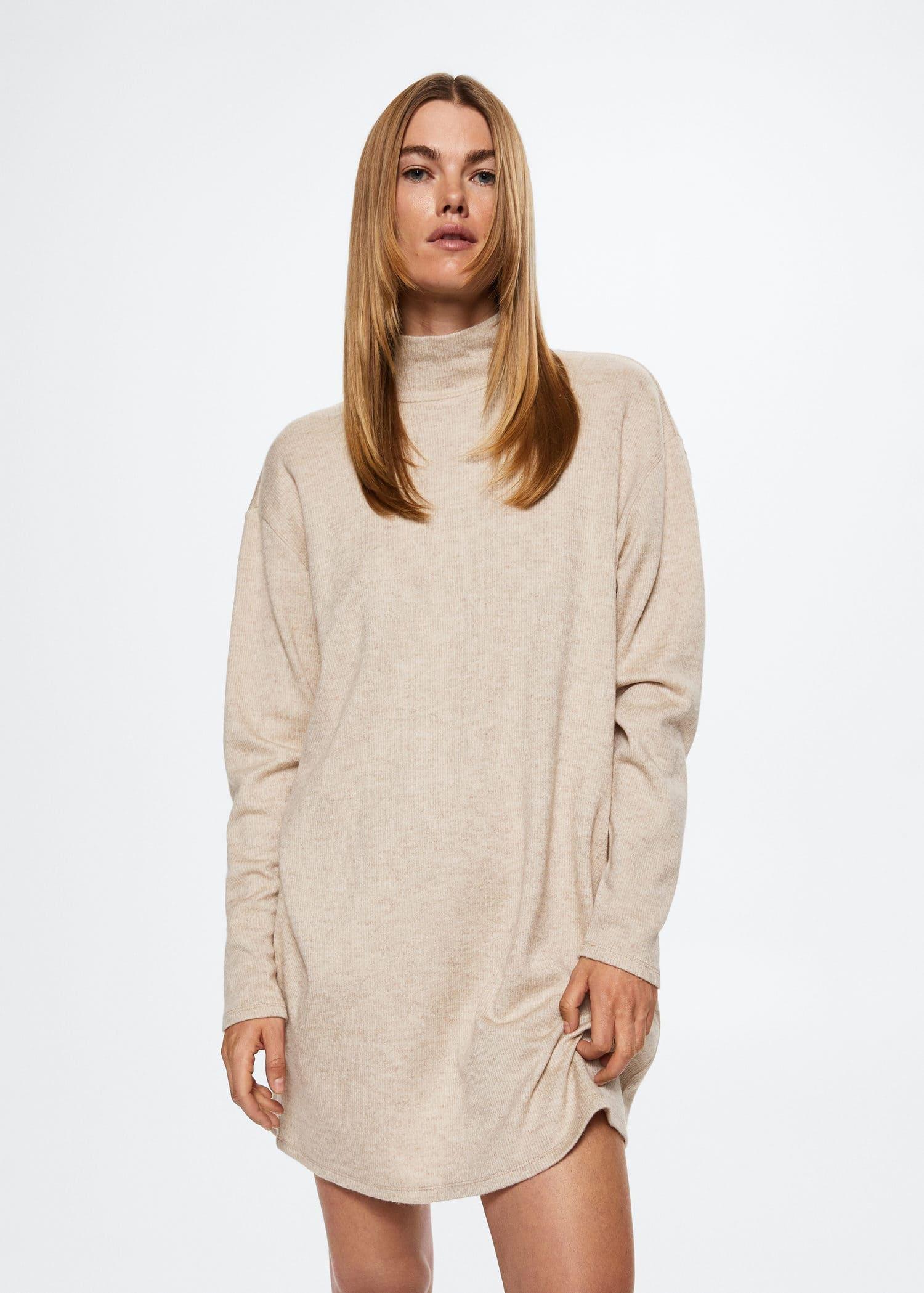 Beige Ribbed Dress Turtleneck, , large image number 3