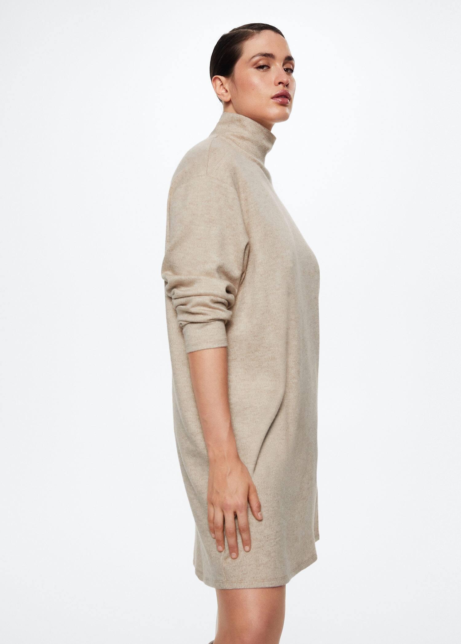 Beige Ribbed Dress Turtleneck, , large image number 4