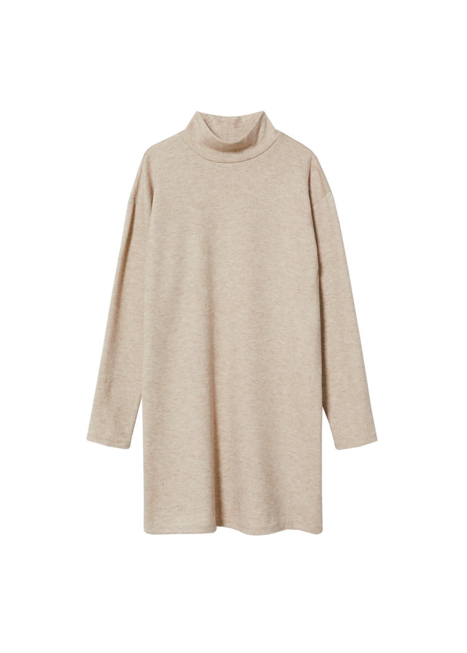 Beige Ribbed Dress Turtleneck, , large image number 6