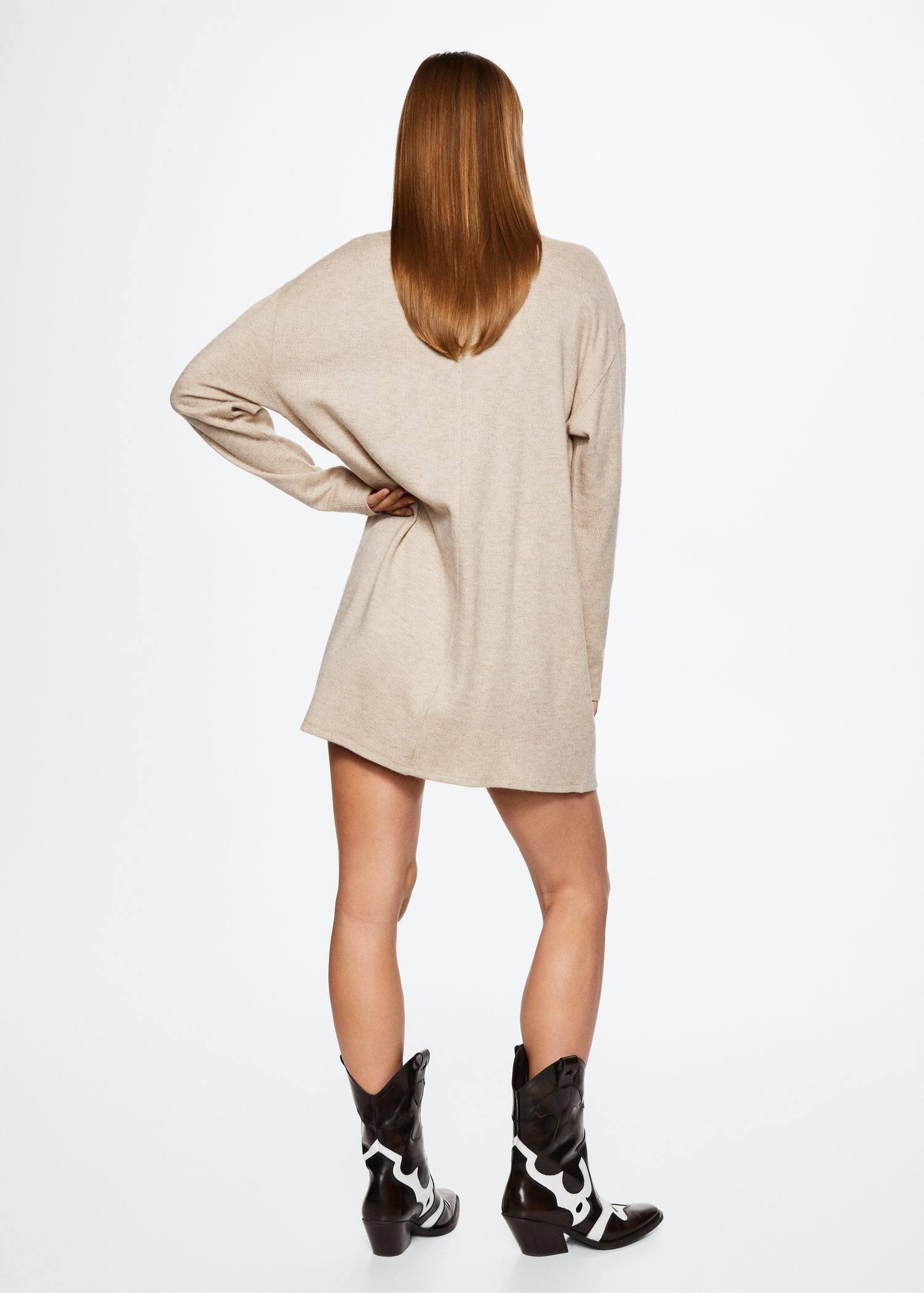 Beige Ribbed Dress Turtleneck, , large image number 7