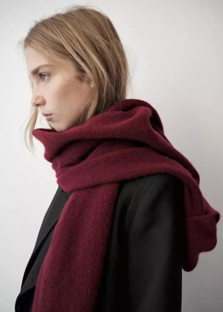 Burgundy 100% Cashmere Knitted Scarf, Dark Red, large image number 1