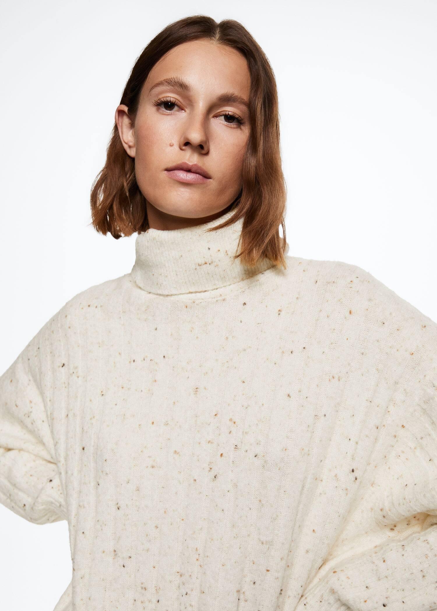 Beige Ribbed Dress Turtleneck, , large image number 0