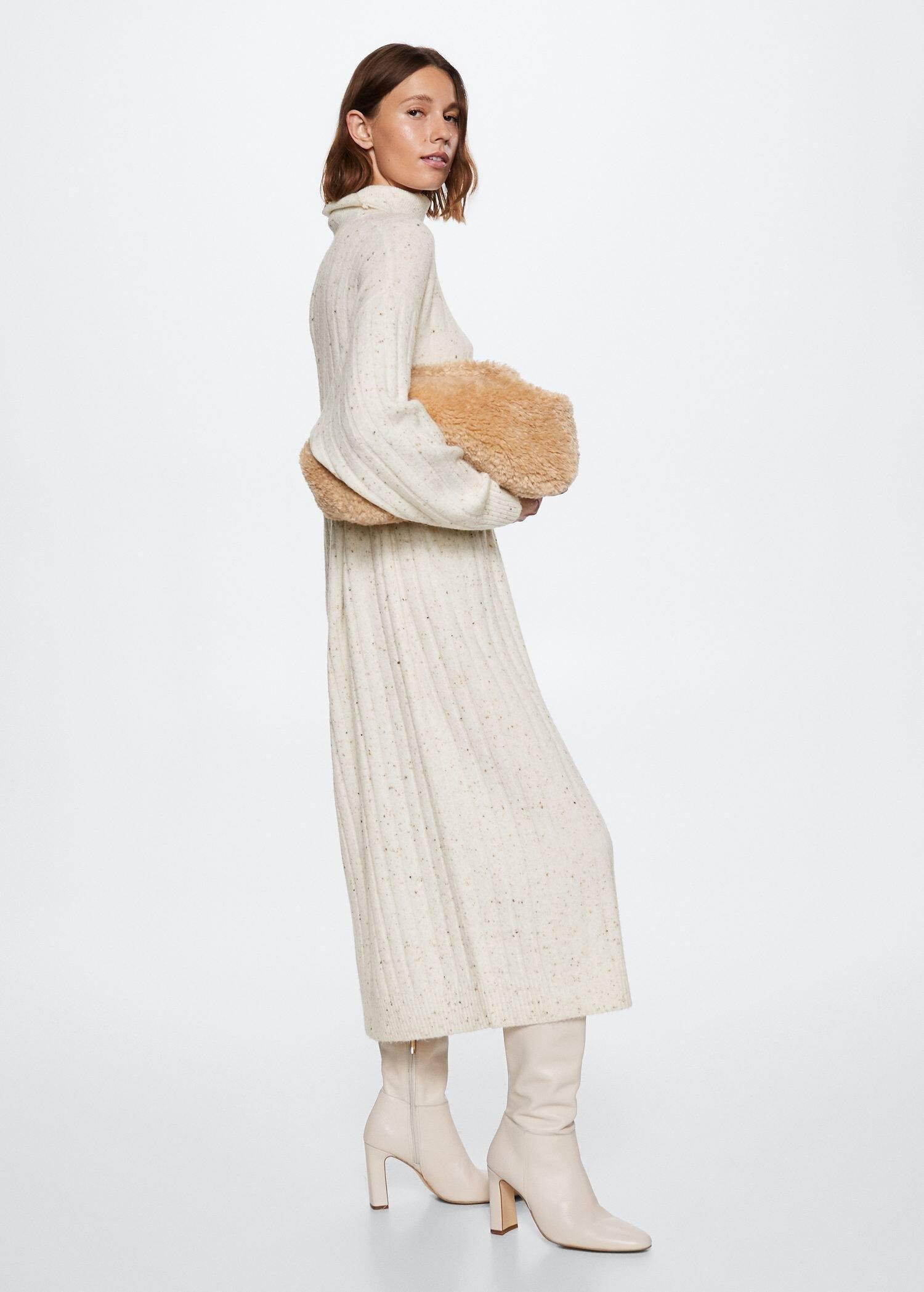 Beige Ribbed Dress Turtleneck, , large image number 3