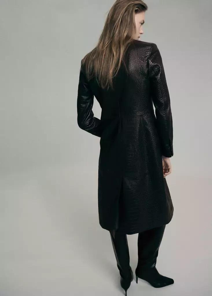 Brown Croc-Embossed Faux Fur Coat, Brown, large image number 2