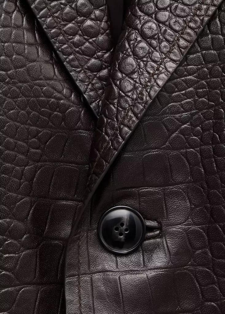 Brown Croc-Embossed Faux Fur Coat, Brown, large image number 7