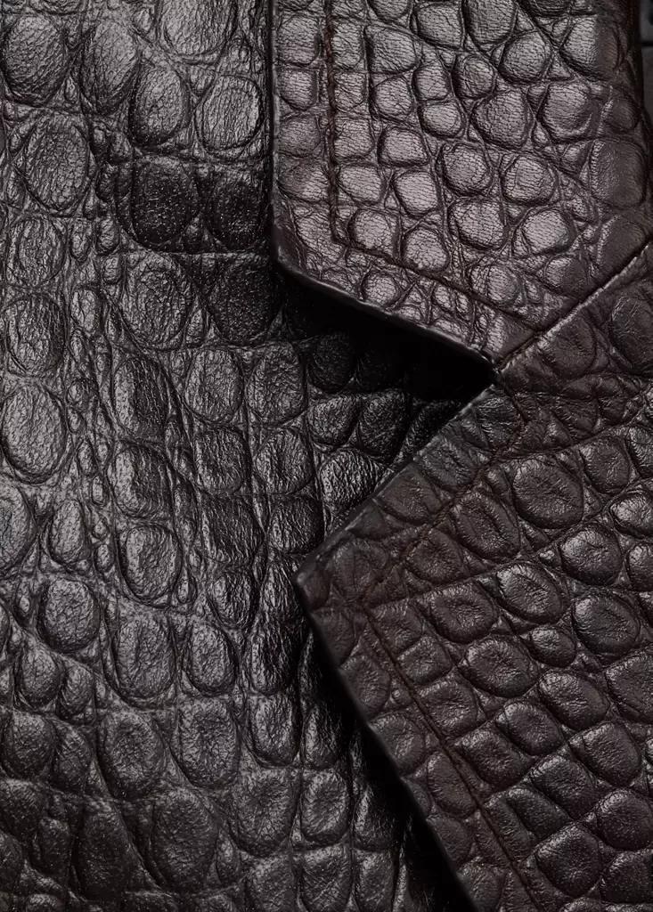 Brown Croc-Embossed Faux Fur Coat, Brown, large image number 8