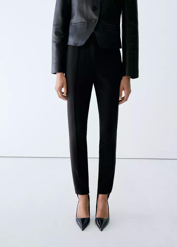 Black Tailored Stirrup Trousers, Black, medium