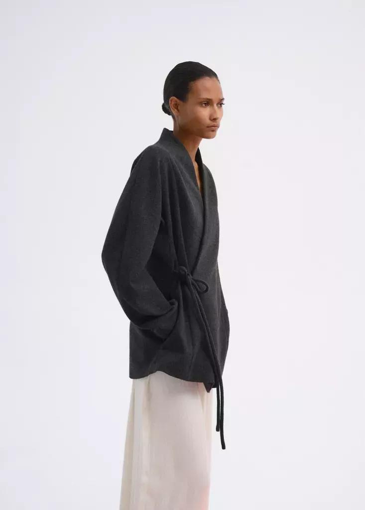 Grey Straight-Tie Jacket, Charcoal, medium