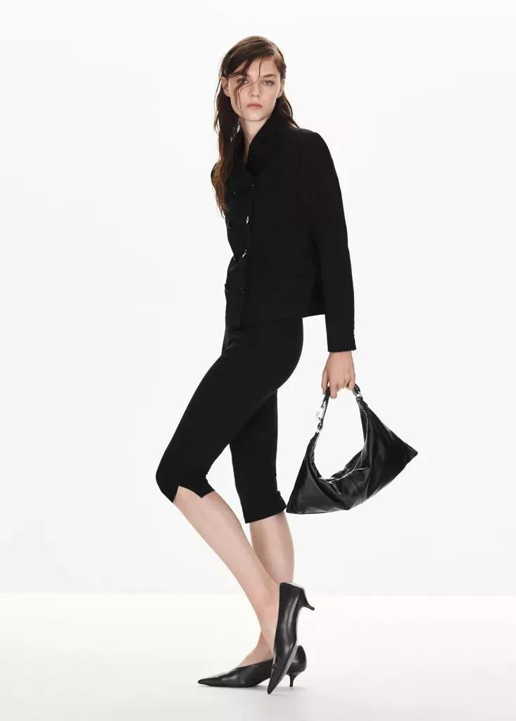 Black Cropped Crossover Blazer, Black, medium