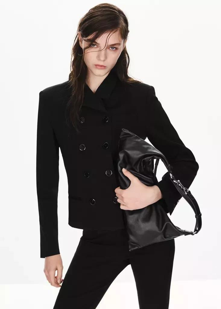 Black Cropped Crossover Blazer, Black, large image number 1