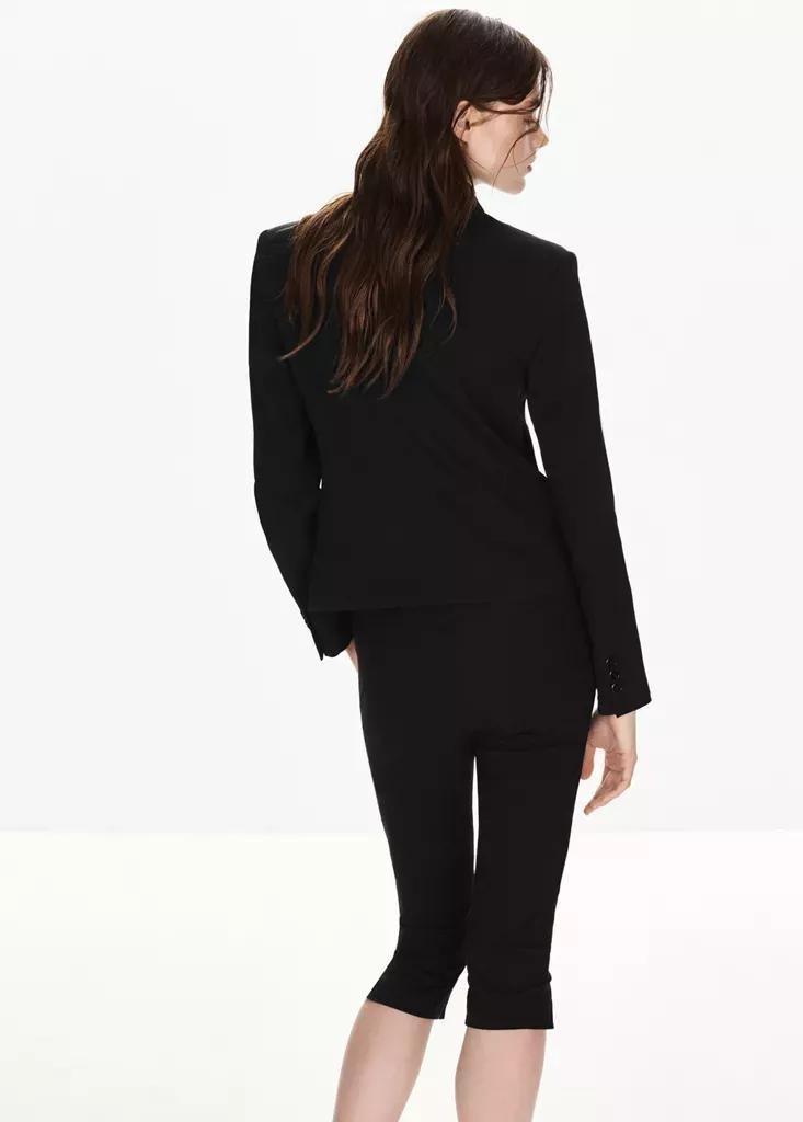 Black Cropped Crossover Blazer, Black, large image number 2