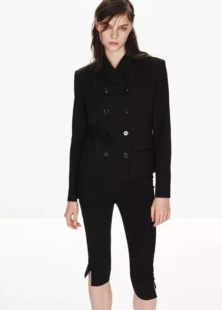 Black Cropped Crossover Blazer, Black, large image number 4