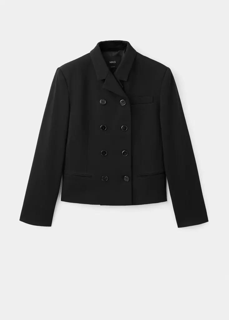 Black Cropped Crossover Blazer, Black, large image number 5