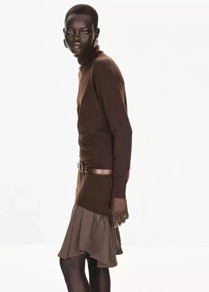 Brown Knit Combination Dress, Dark Brown, large image number 4