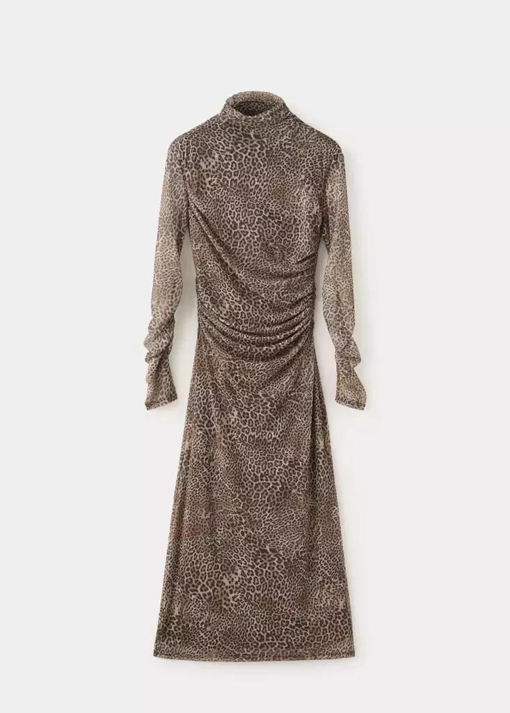 Brown Animal Print Ruched Dress, Brown, large image number 4